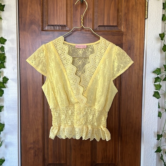 Rose and Grey Tops - ROSE AND GREY Butter Yellow Eyelet Lace Top| S